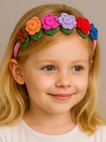 Colourful Crochet Rose Headband Design - Crochet Hair Bow Clip For Kids - Natural Headband Quick Pattern - Flower Baby Headbands $5.40