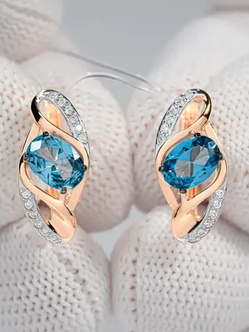 Earrings jewelry Silver gold plated 925 assay value with aquamarine $89.00