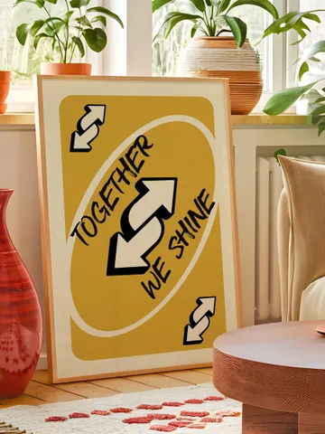 Together We Shine play Reverse Card Wall Art Funny Meme Poster Digital Download Yellow Black Typography Pop Culture Print Game Room Meme Art $2.46