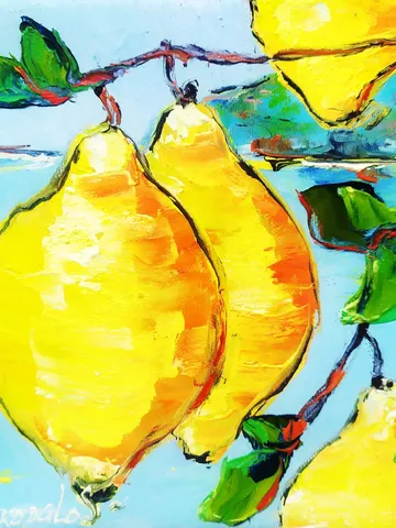 Lemons Painting Original Art Amalfi Wall Art Sorrento Italy Picture Canvas Citron Painting Yellow Fruits Painting Lemon Art Kitchen Small $157.00