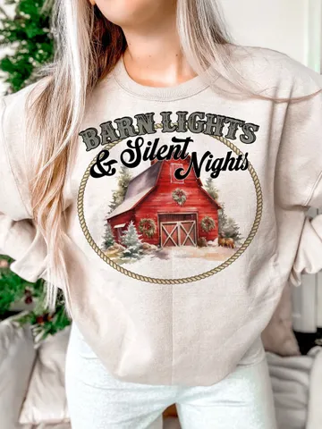 Barn Lights & Silent Nights Sublimation Design PNG Digital Download Printable Country Christmas Barn Winter Farm Southern Small Town $4.18