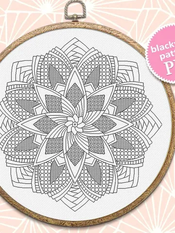 Floral mandala blackwork pattern PDF Blackwork mandala embroidery download PDF, Mandala cross stitch, Mandala ornament Backstitch chart #W10 $4.60
