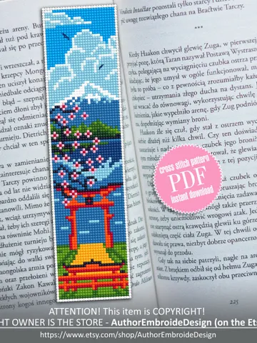 Bookmark Japan cross stitch pattern digital PDF Handmade bookmark nature cross stitch Spring xstitch chart Beginners Cross Stitching #B25 $4.40