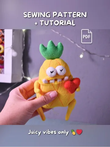 Pineapple Plush PDF Sewing Pattern – Fleece Softie with Movable Arms, Secret Mouth Pocket & Step-by-Step Tutorial $11.00