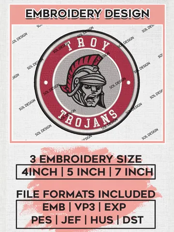 NCAA Troy Trojans Round Logo Embroidery, NCAA Troy Trojans Logo Embroidery files, NCAA Teams, Machine embroidery designs, Digital Download $6.99