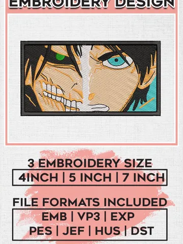 Eren Yeager Embroidery Designs, Eren Logo Embroidery Files, Attack on Titan Machine Embroidery Pattern, Digital Download EMB_ANIME_250 $6.99
