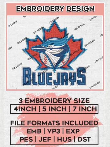 MLB Blue Jays Logo Embroidery Design Files, MLB Toronto Blue Jays Team Embroidery, MLB Teams, 3 sizes, MLB Machine embroidery designs, Digital Download $6.99