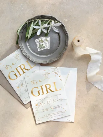 It's a Girl; Gold Foil Baby Shower Invitation; Autumn Baby Shower Invitation; new 2022 baby shower invite; editable girl baby shower canva $11.62