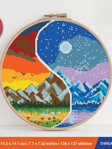 Yin-Yang Mountains Cross stitch pattern | Embroidery Pattern | Instant Download | Embroidery Designs $5.94