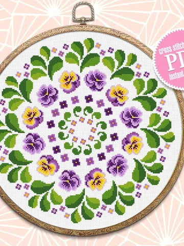 Flower mandala cross stitch pattern download PDF Mandala pattern digital Violet flower cross stitch Floral ornament cross stitch chart #M2 $4.60