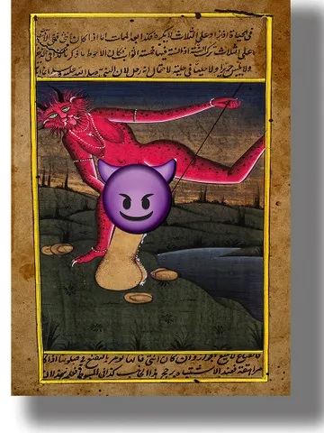 The genie copulates with a huge phallus. Ancient Islamic art. $21.00