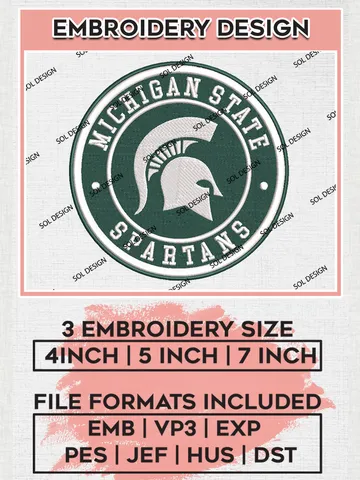 NCAA Michigan State Spartans Round Logo Embroidery, NCAA Michigan State Logo Embroidery files, NCAA Teams, Machine embroidery designs, Digital Download $6.99