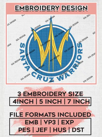 NBA Santa Cruz Warriors Basketball Team Logo Embroidery Designs, NBA G League Team Embroidery Files, Basketball Machine Embroidery Designs, NBA Santa Cruz Warriors Team Logo, Sport Machine Embroidery Design, Digital Download $5.99