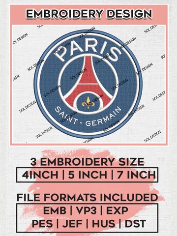Paris Saint-Germain Logo Embroidery Design, Ligue 1 Embroidery files, Ligue 1 PSG Teams, Football, Digital Download $6.99