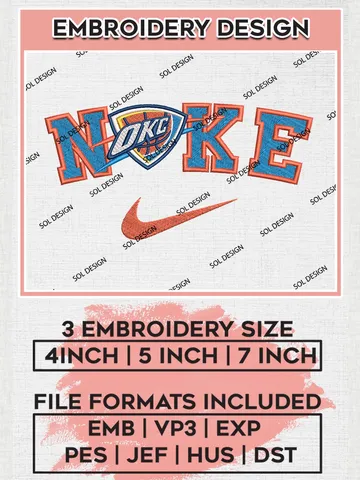 Nike Oklahoma City Thunder Machine Embroidery Designs, NBA Oklahoma City Thunder Embroidery Design Files, NBA Thunder Logo, NBA Machine Embroidery Designs, NBA Embroidery Designs, Digital Download