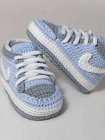 Crochet baby booties grey/blue, fashionable baby shoes, gift for baby boy or girl, coworker baby gift $45.00