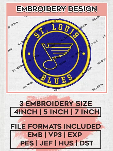 St. Louis Blues Circle Logo Machine Embroidery Files, NHL St. Louis Blues Embroidery Designs, NHL Blues Logo, NHL Embroidery Designs, Digital Download