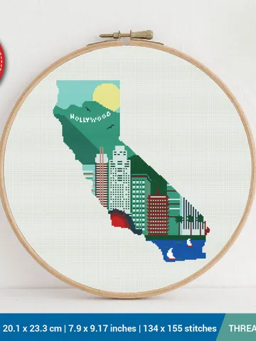 California State Silhouette Cross stitch pattern | Embroidery Pattern | Instant Download | Embroidery Designs $5.94