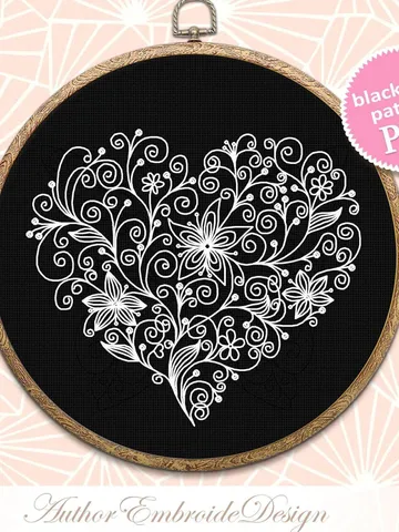 Floral heart blackwork pattern PDF download Flower heart embroidery, Backstitch chart Heart ornament, Floral curls Blackwork embroidery #W25 $4.60