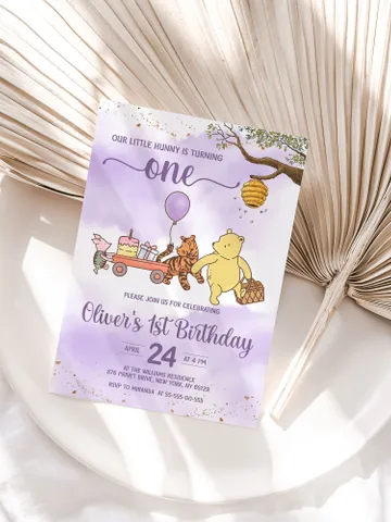 Classic Winnie Pooh Baby Birthday Invitation; Winnie Pooh Baby Birthday ; Greenery Baby Birthday; Honey Bear Birthday; Winnie Pooh wp $12.78