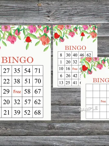 Watercolor rose bingo game card,Floral bingo game card,Floral Printable Bingo,Flower themed bingo,INSTANT DOWNLOAD-115 $3.95