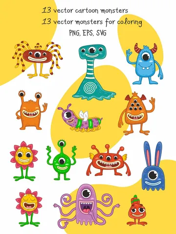Vector set with cute cartoon monsters