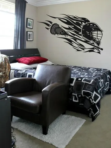 Lacrosse Wall Decal – Flaming Helmet and Stick Vinyl Art for Boys Room, Athlete Decor, Sports Theme Mural for Game Room or Teen Space ik873 $23.99