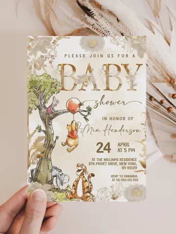 Classic Winnie Pooh Baby Shower Invitation; Neutral Baby Shower Template; Wizard Baby Shower Invite; Honey Bear Invite; Winnie Pooh poom77 $11.62