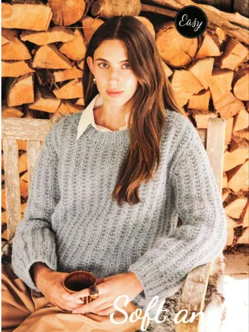 Sweater ribbed knitting pattern easy pullover women pattern round neck sweater Worsted Yarn pdf instant download $6.68