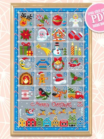 Christmas advent calendar cross stitch pattern PDF download Merry Christmas cross stitch chart, Christmas pattern digital PDF #N46 $7.50