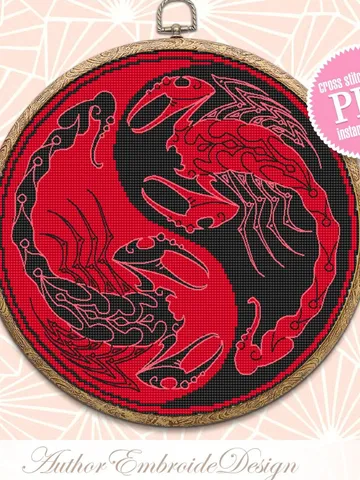 Mandala Yin Yang cross stitch pattern PDF download Mandala scorpio cross stitch chart, Yin and yang embroidery PDF, Oriental decor #M218 $4.60