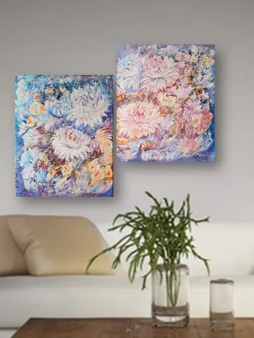 Floral abstract oil painting on canvas, Dipthych $400.00
