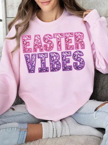 Trendy Easter Vibes Embroidery Sparkly Faux Sequins Easter Png, Cute Easter Day Shirt Design, Trendy Easter Day Png, Trendy Sublimation $3.62