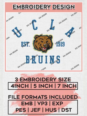 UCLA Bruins Est 1919 Logo Embroidery Designs, NCAA UCLA Bruins Team Embroidery, NCAA Team Logo, 3 sizes, Machine embroidery Files, Digital Download $6.99