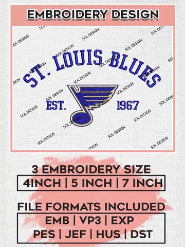 NHL St. Louis Blues Est 1967 Embroidery Files, NHL St. Louis Blues Machine Embroidery Designs, NHL Embroidery Designs, NHL Machine Embroidery Designs, Digital Download $6.99