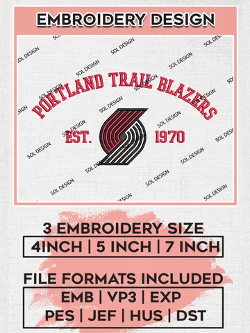 NBA Portland Trail Blazers Basketball Team Est Logo Embroidery Design, NBA Portland Trail Blazers Logo Embroidery Files, Basketball Team Machine Embroidery, Machine Embroidery Design
