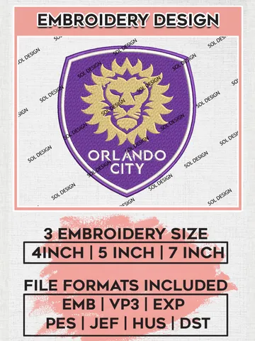 Orlando City SC Logo Embroidery Designs, MLS Embroidery files, Orlando City MLS Teams, Orlando Football, Digital Download
