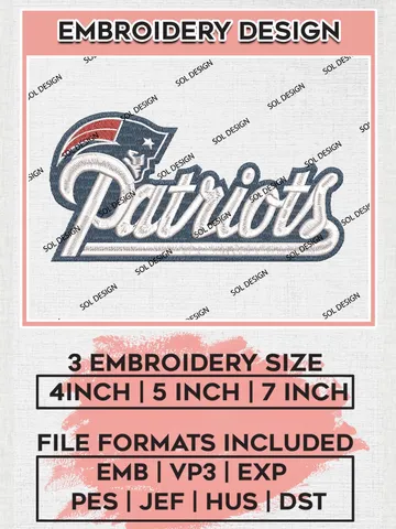 New England Patriots Wordmark Logo Embroidery Designs, NFL Patriots, NFL Logo Embroidery Files, NFL New England Patriots Machine Embroidery Design, Digital Download
