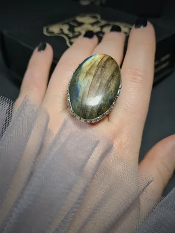 Labrodarite ring Big Massive Ring Luminous Ring Rainbow Ring $45.00