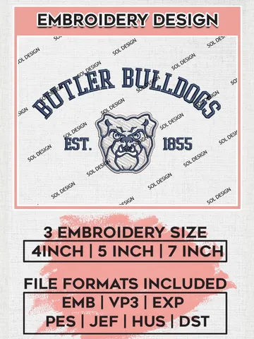 Butler Bulldogs Est 1855 Logo Embroidery Designs, NCAA Butler Bulldogs Team Embroidery, NCAA Team Logo, 3 sizes, Machine embroidery Files, Digital Download $6.99