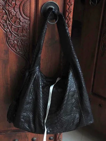 Big Soft Hobo Classy Sport Woman Bag | Purse Genuine Python Skin | Python Skin Products | Black Big Elegant Leather Designer Soft Bag Snake
