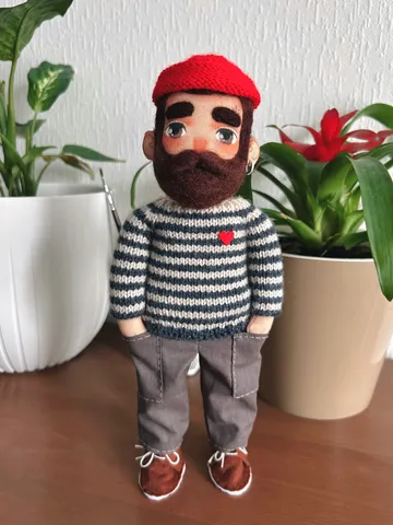 Textile doll sailor with tattoo in a dark blue striped sweater $140.00