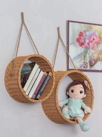 Wall hanging shelf Bookshelves set of 2 Shelf for kid's room Round shelf Boho style shelf $69.00