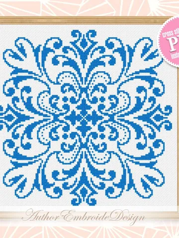 Blue mandala cross stitch pattern PDF download Square mandala pattern digital PDF, Simple cross stitch chart for beginner, Mandala art #M256 $4.60
