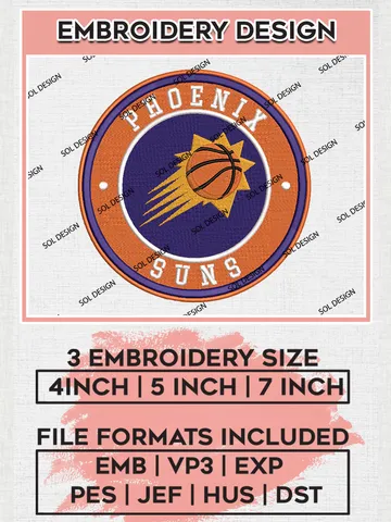 Phoenix Suns NBA Basketball Team Logo Embroidery Design, NBA Phoenix Suns Logo Embroidery Files, Basketball Team Machine Embroidery, Machine Embroidery Design