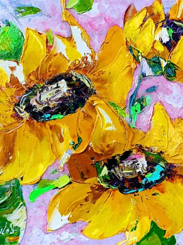 Sunflower Painting Flower Original Art Impasto Painting Floral Wall Art 10x10 painting one of a kind $94.00