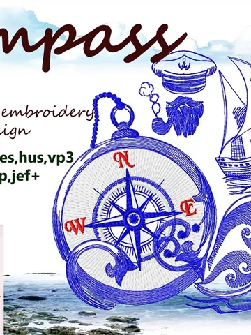 Compass redwork Embroidery Design $9.00