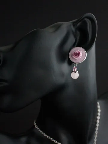 Fairycore blush pink lilac stud earrings with rose quartz for bride bridesmade Pastel purple roses post earrings Romantic miniature jewelry $25.00