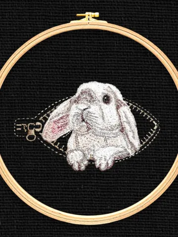 Rabbit in a zipper pocket Miniature realistic machine embroidery design Pet design rabbit realistic pattern rabbit embroidery motif $8.08