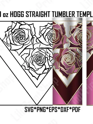 Roses Vsplit tumbler template svg for 20 oz straight Hogg tumbler, Flowers tumbler cut file Instant download $2.71